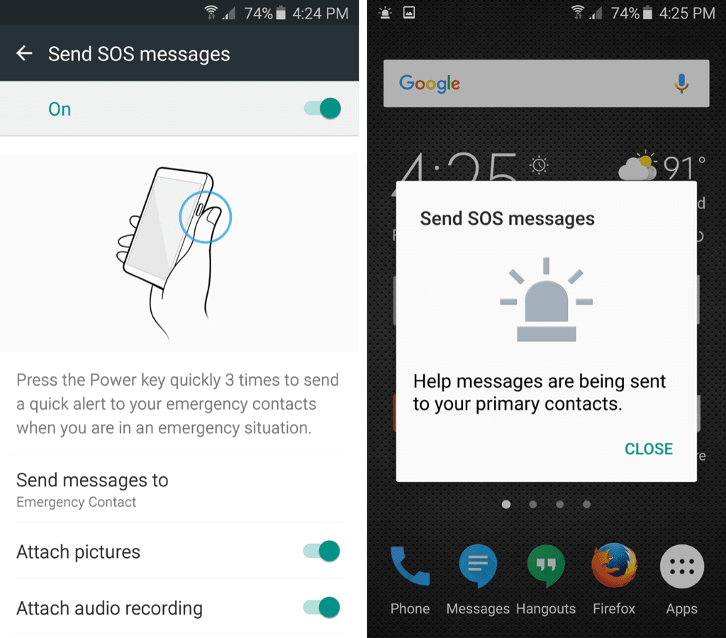 Galaxy S6 SOS Message
