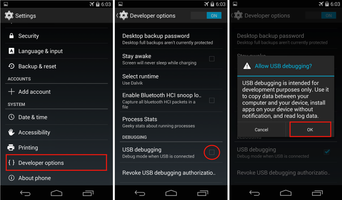 Nexus 5 dev options