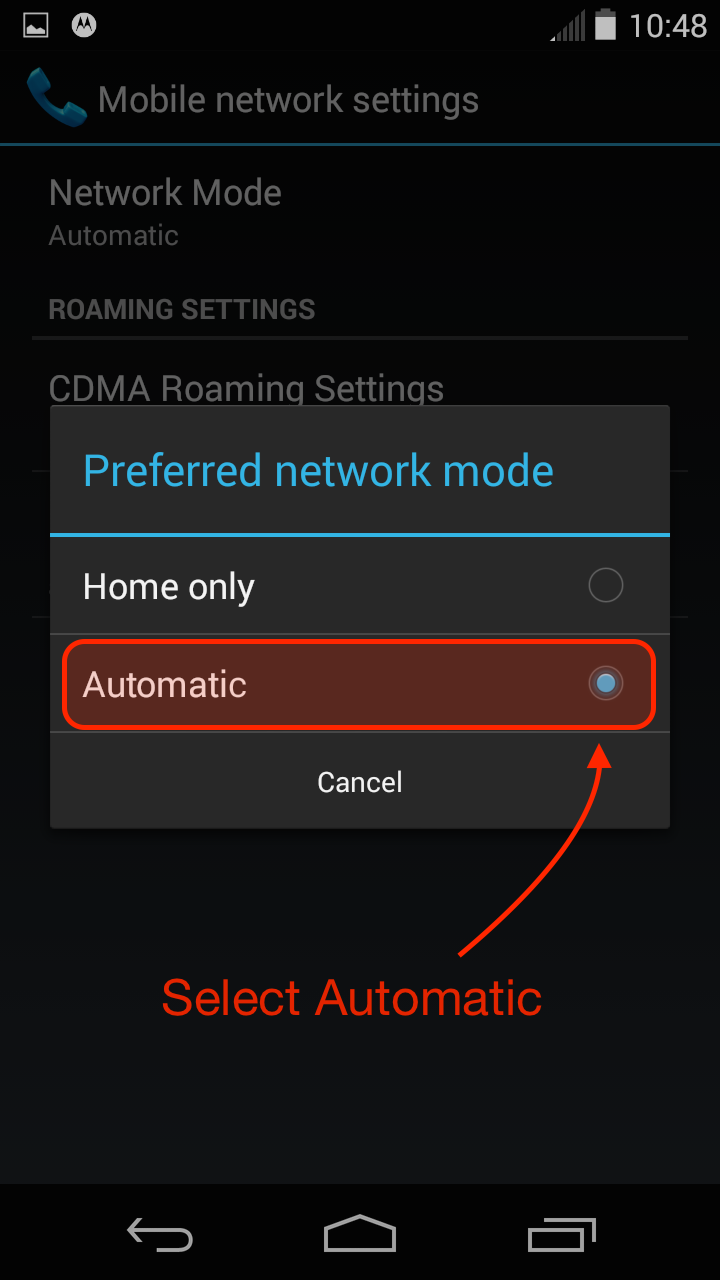Change Network Mode to Automatic