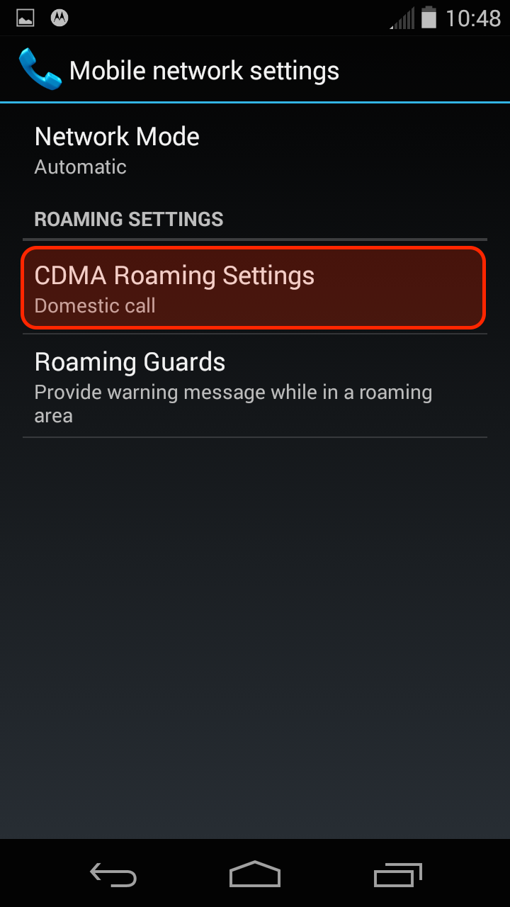 Select CDMA Roaming Settings